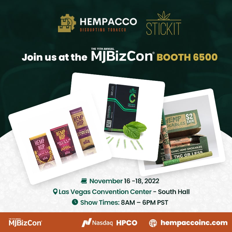 Hempacco to Exhibit at the MJBiz Conference in Las Vegas, November 16 – 18, in Booth #6500
