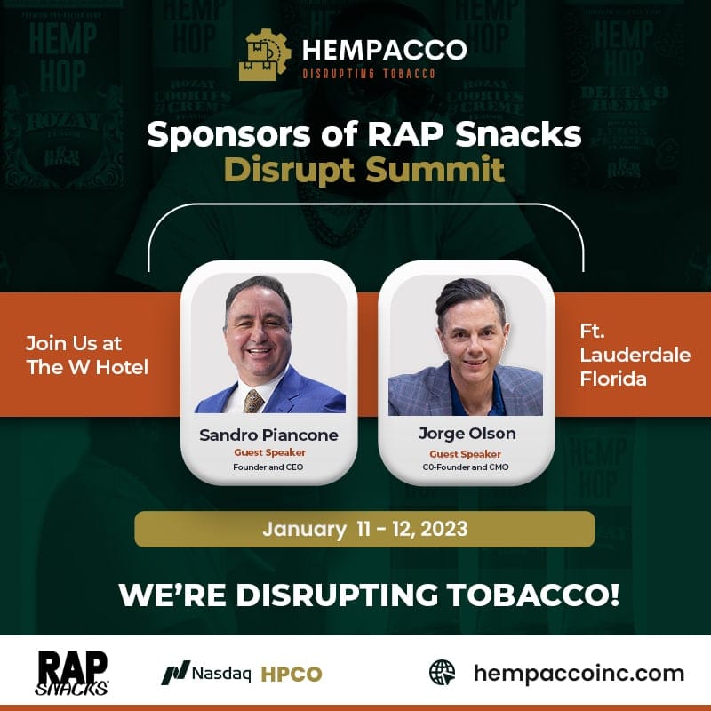 Hempacco Announces Sponsorship at the 2023 RAP Snacks Summit in Ft. Lauderdale, Florida, on January 11 and 12