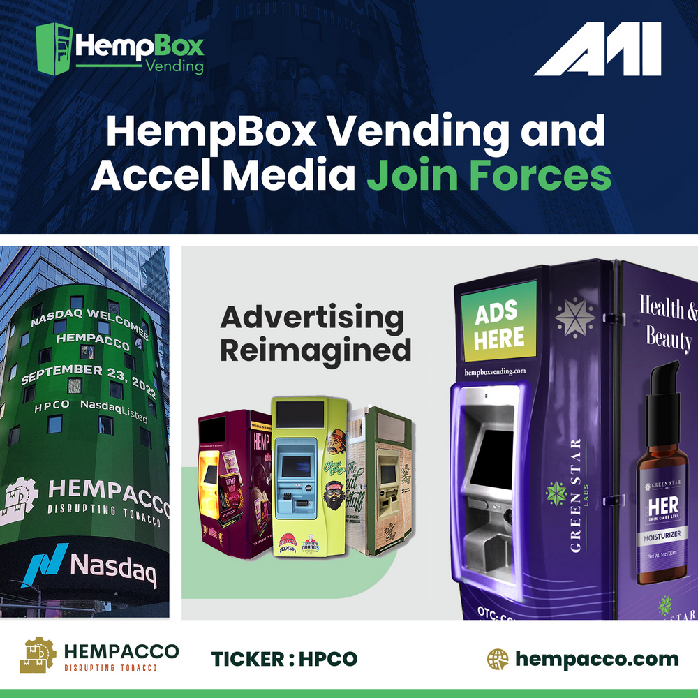 Hempacco’s HempBox Vending Partners with Accel Media International to Promote Content Across Its National Network of Kiosks